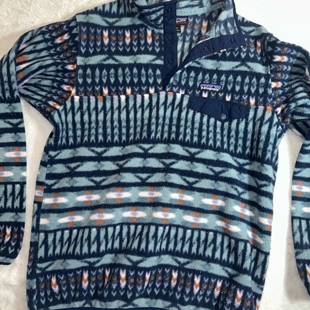 Patagonia Blue Green Patterned Quarter Button Up Pullover Preowned